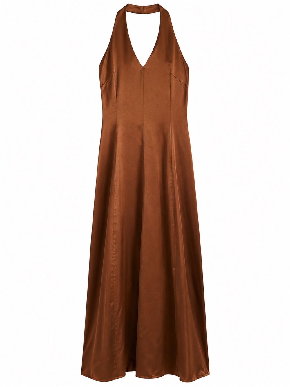 Zara Brown Satin Halter Maxi Dress - Picture 2 of 6